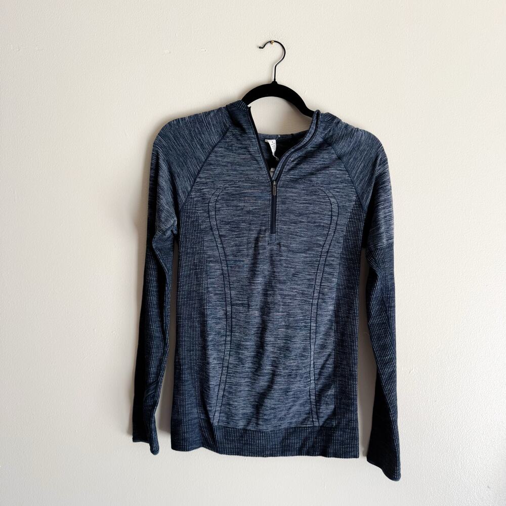 Lululemon Blue Heathered Swiftly Tech Seamless Hooded Quarter Zip Jacket 8